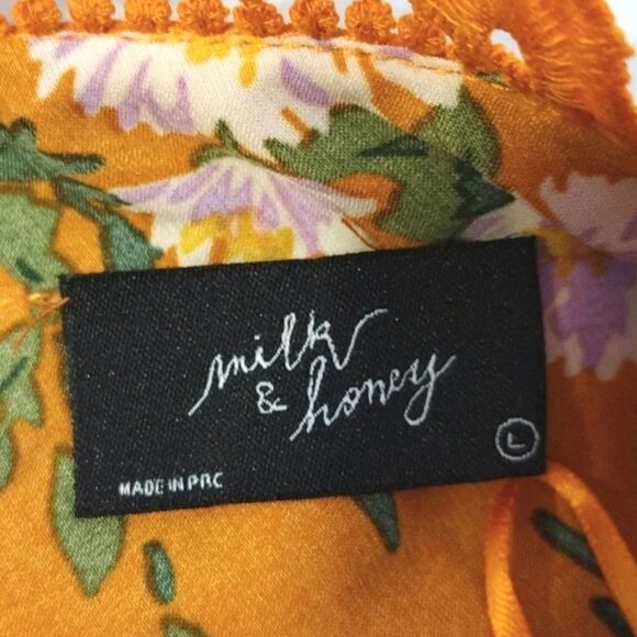 Milk & Honey Rustic Floral Lace Up Ruffled Long Sleeve Crop Blouse Large NWOT - Picture 12 of 15